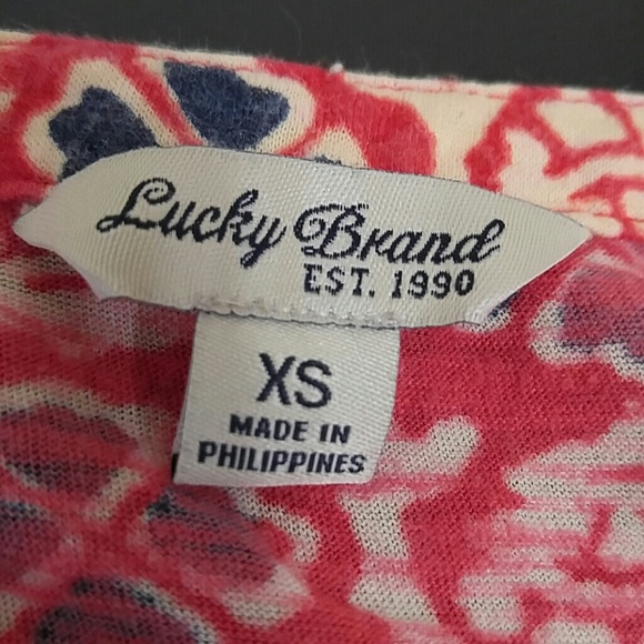 Lucky Brand block floral split neck top XS - Picture 5 of 6